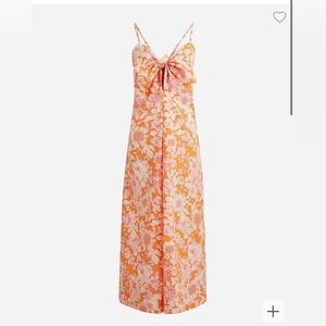J Crew Tie-Front Poplin Midi Dress in Orange Floral, Size M